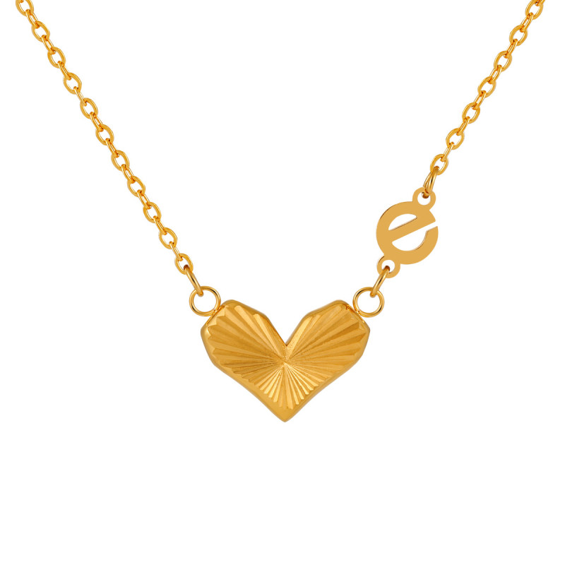Korean Style INS New Heart Pattern Titanium Steel Necklace for Women Love You Heart Pendant Stainless Steel Collarbone Chain