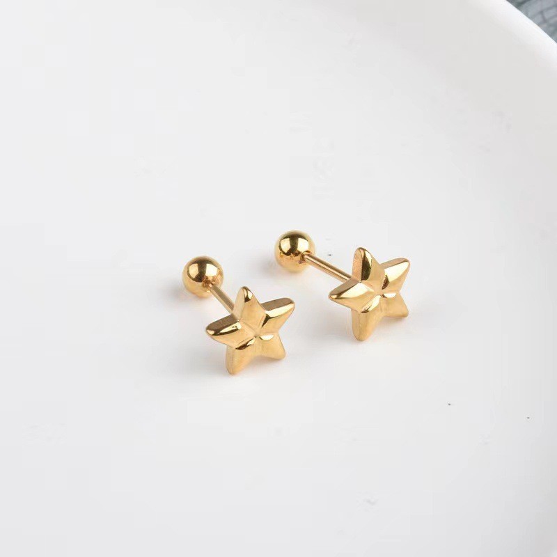 Korean Internet Celebrity Mini Pentagram Screw Ear Bone Stud Earrings for Women Elegant High-end Earrings Autumn Winter Ear Jewelry