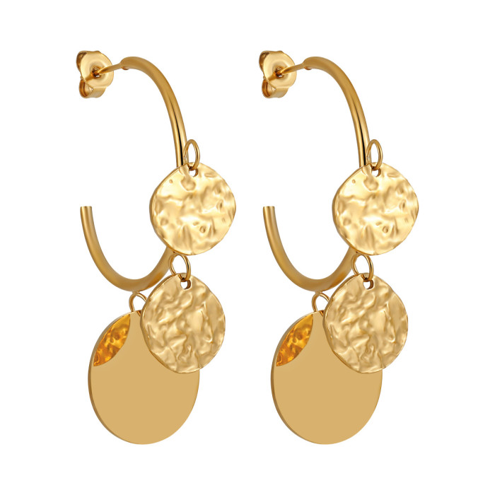New C-Shaped Textured Earrings High-End Sequins Ins Niche Titanium Steel Electroplated PVD Gold Earrings
