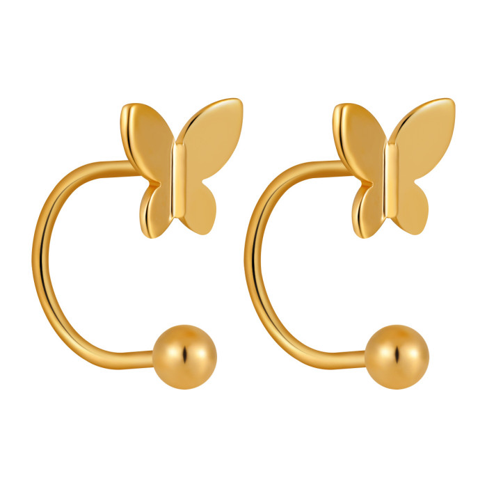 Korean Style Ins Wind Sleep Without Removing Small Butterfly Round Ball Earrings Titanium Steel Screw Twist Four-Leaf Clover Ear Stud
