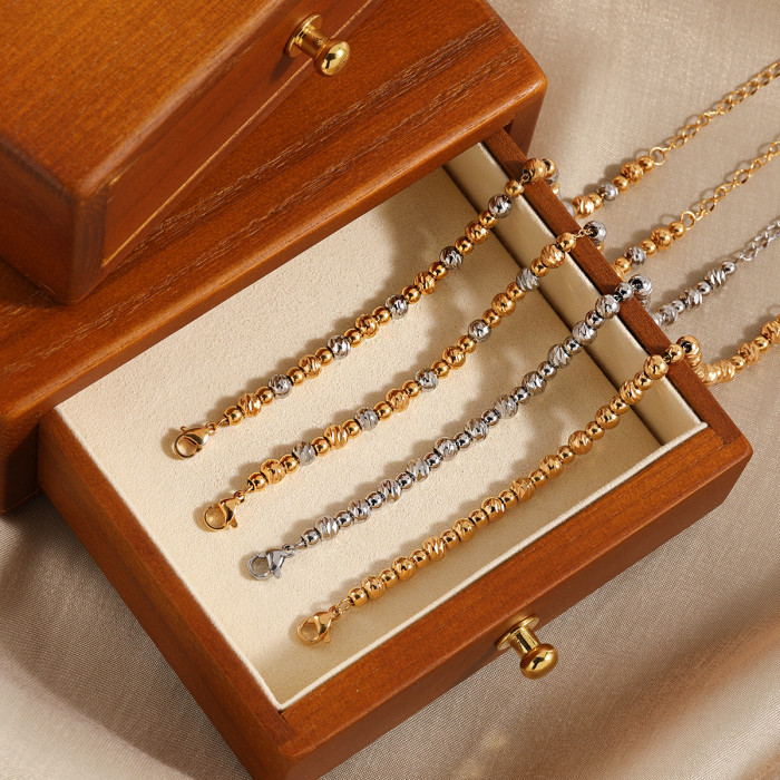 New Fashionable Personality Cross-Border Simple Versatile Diagonal Pattern Beaded Bracelet for Women Personalized Gold-Plated Titanium Steel Jewelry
