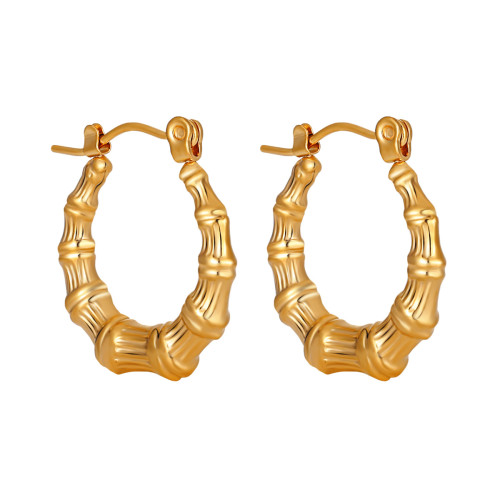 Korean Style Ins Simple Elegant Niche Bamboo Earrings Fashionable Personality Versatile High-end Gold-plated Titanium Steel Ear Jewelry