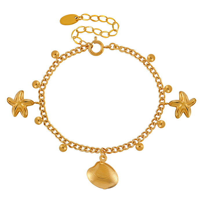 Fashion INS Vacation Style Ocean Series Shell Conch Starfish Bracelet Stainless Steel Layered Jewelry for Women