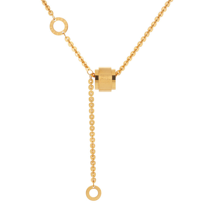 Xiaohongshu Same Style Brushed Roman Interlocking Small Waist Collarbone Chain Versatile High-end Light Luxury Titanium Steel Necklace for Women