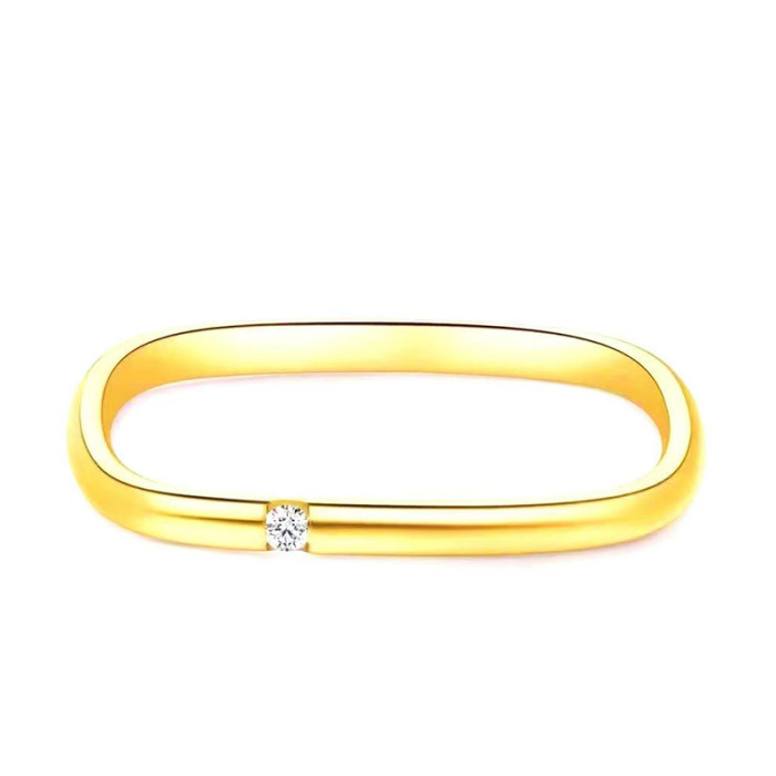 Kuaishou Zhou Family Same Style Gold Plated Plain Band Single Stone Small Square Titanium Steel Ring for Women Kore...