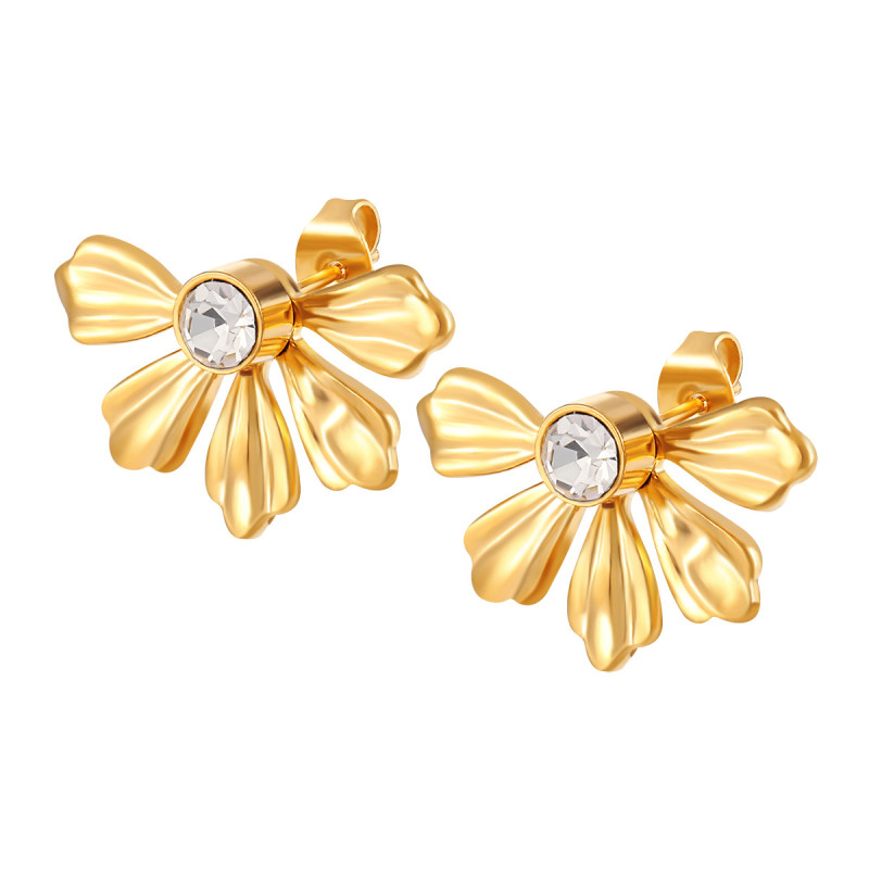 European and American Cross-Border New Niche Personality Half Flower Gold-Plated Ear Bone Studs for Women Fashionable Light Luxury Titanium Steel Earrings