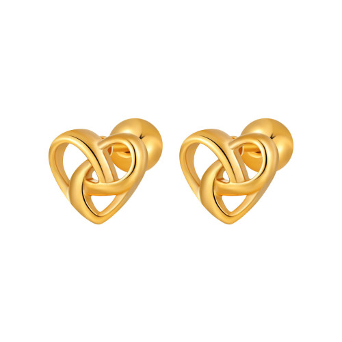Korean Style INS New Cross Rotating Heart Ear Bone Stud Earrings for Women Ear Piercing Titanium Steel Gold 18K