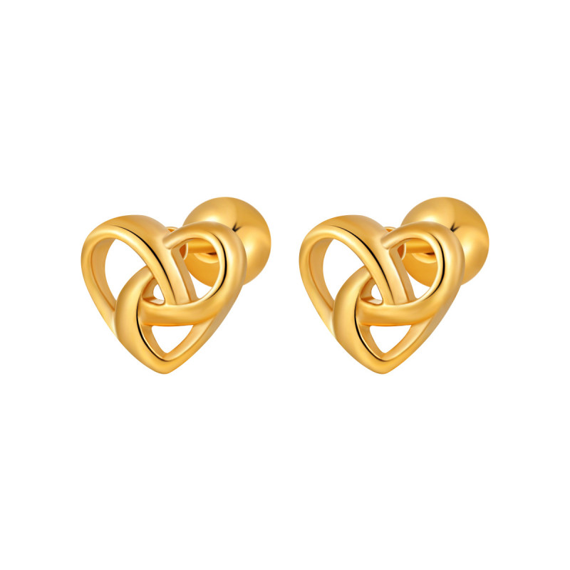 Korean Style INS New Cross Rotating Heart Ear Bone Stud Earrings for Women Ear Piercing Titanium Steel Gold 18K