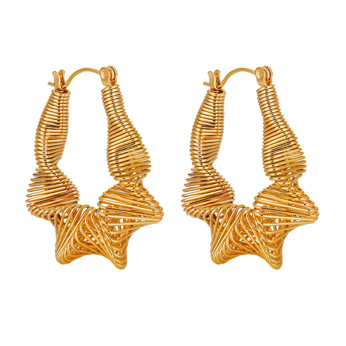 Cross-Border New Niche Style Simple Twisted Line Spring Earrings Fashionable Personality Versatile Gold-Plated Titanium Steel Ear Jewelry