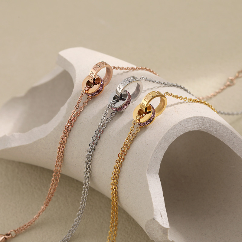 Korean Style Ins Wind Interlocking Roman Numeral Bracelet Colorful Zircon Personalized High-end Titanium Steel Bracelet for Women