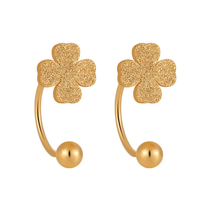Four Heart Combination Matte Four-Leaf Clover U-Shaped Ear Bone Stud Korean Ins Niche Twist Screw Design Titanium Ste...