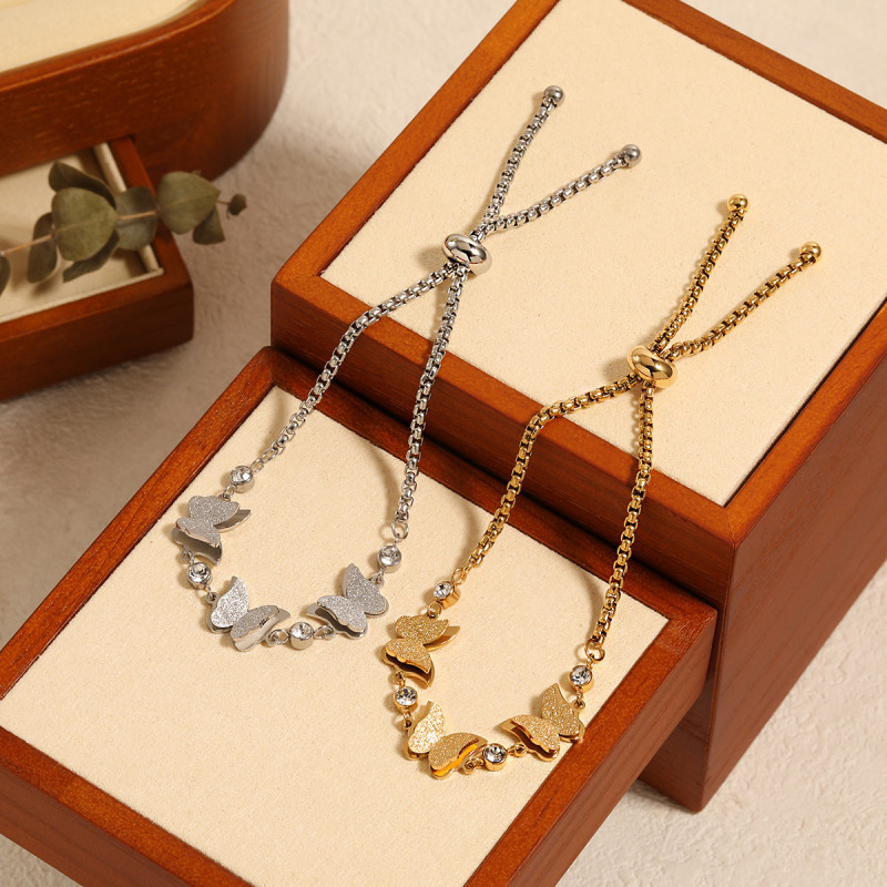Korean Style Simple Fashion Niche Design Matte Butterfly Adjustable Bracelet for Women High-end Titanium Steel Jewelry
