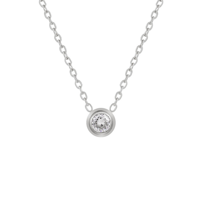 Korean Style Simple INS Zircon Necklace for Women Fashion Titanium Steel Electroplated PVD Gold Single Stone Collar...