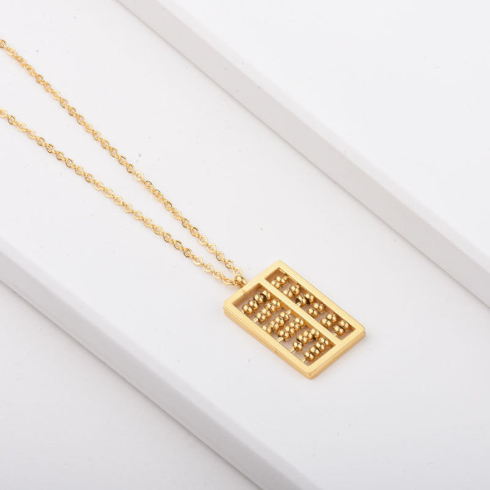 Chinese Style Wealth-Attracting Lucky Abacus Titanium Steel Necklace Electroplated 24K Gold Elegant Versatile Personality Collarbone Chain