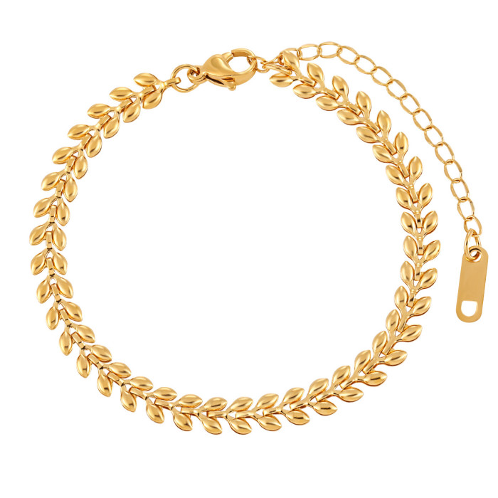 Simple Wheat Ear Leaf Titanium Steel Necklace for Women Wheat Ear Bracelet 24K Gold Plated Jewelry Wholesale