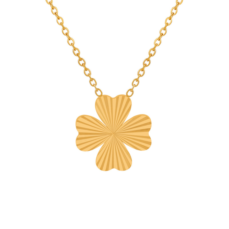 Korean Style Ins Style Personality Sweet Laser Heart Four-leaf Clover Necklace for Women Fashion Niche Gold-plated Titanium Steel Collarbone Chain