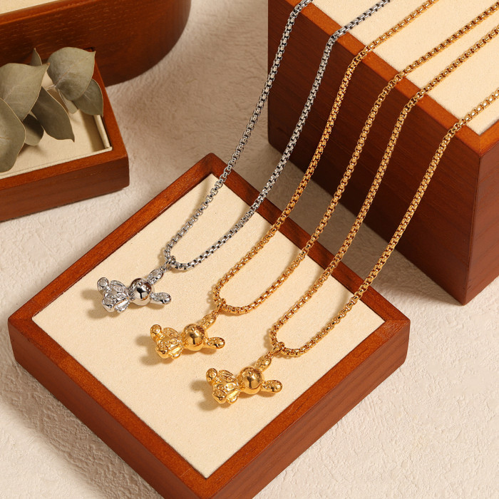 Fashionable Personality Cartoon Bear GG Necklace High-end Simple Ins Style Niche Titanium Steel Gold Plated Pendant S...
