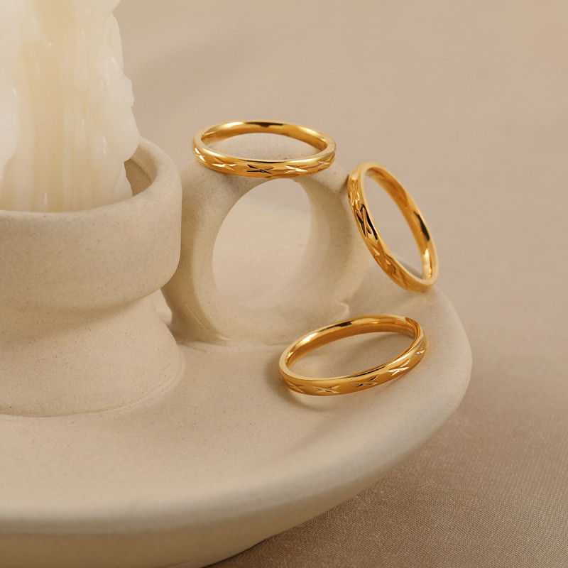 Korean Style INS New Ultra-Thin Crossed Diamond Pattern Embossed Ring Fashionable Personality Titanium Steel Gold-Plated Index Finger Ring