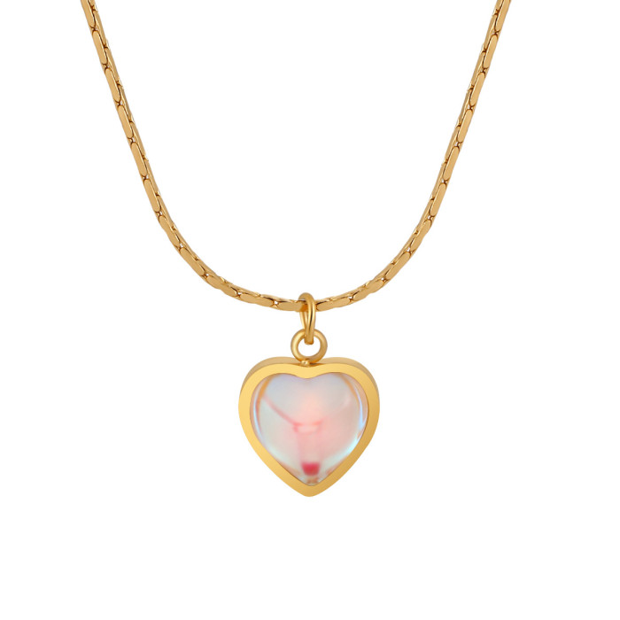 Korean Style New Niche Ins Light Luxury Moonstone Heart Necklace for Women Fashionable Personality Temperament Titanium Steel Collarbone Chain