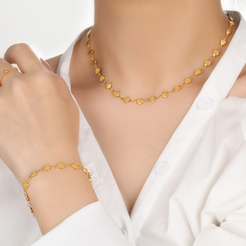 Cross-Border Simple Handmade Chain Stainless Steel Heart Necklace Bracelet Niche Design Fashion Titanium Steel Collarbone Chain Gift