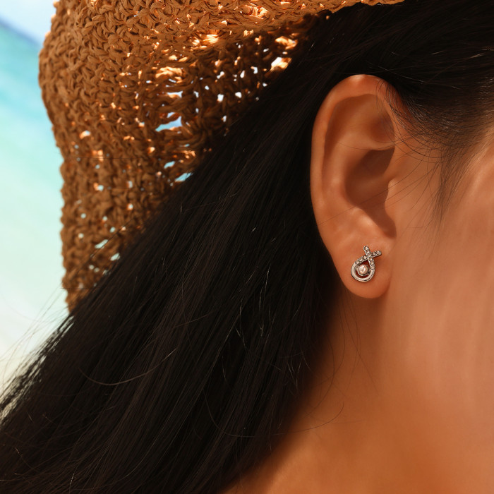 New Diamond-Studded Cross Pearl Stud Earrings for Women Korean Style Ins Style Temperament Letter X Fashion Casual Ti...