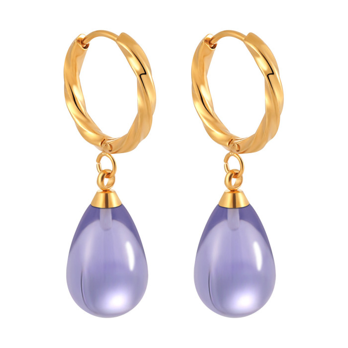 Cross-Border Jewelry Niche Ins Design High-End Colorful Crystal Twisted Thick Line Water Drop Titanium Steel Earrings Ear Clips for Women