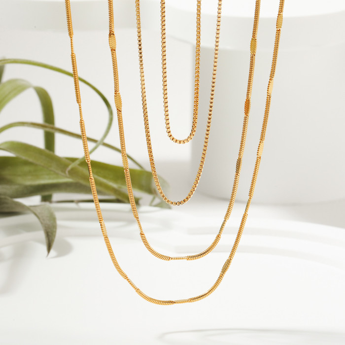 1mm Box Chain 1.2 Round Snake Flat Chain Fashionable Unique Niche Ins Style Lobster Clasp Titanium Steel Collarbone C...