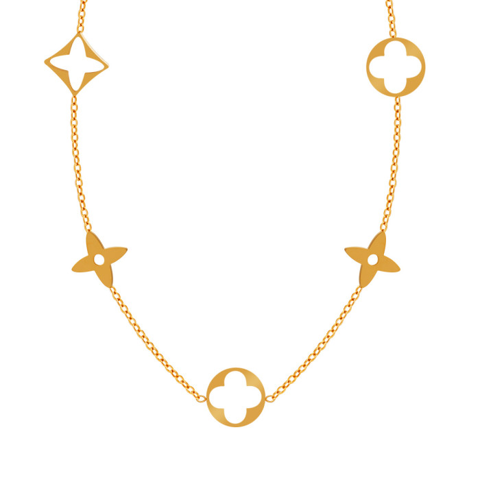 Korean Style Fresh Cute Simple Hollow Four-Leaf Clover Titanium Steel Necklace Bracelet Ins Style Fashionable Elegant...