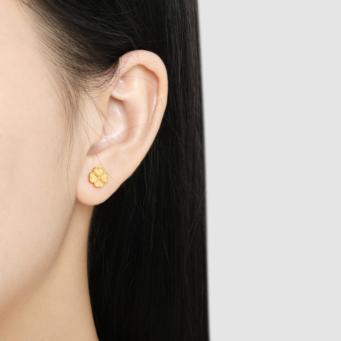 Japanese and Korean Light Luxury Simple Fashion Versatile Double-Sided Heart Four-Leaf Clover Necklace Earrings Ear T...
