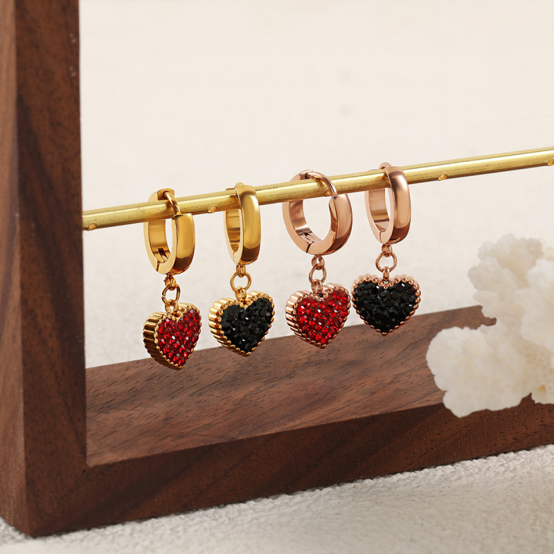 New Korean Style Ins Style Light Luxury Two-tone Full Diamond Love Heart-shaped Ear Buckle fashion Niche Design Sense Titanium Steel Earrings