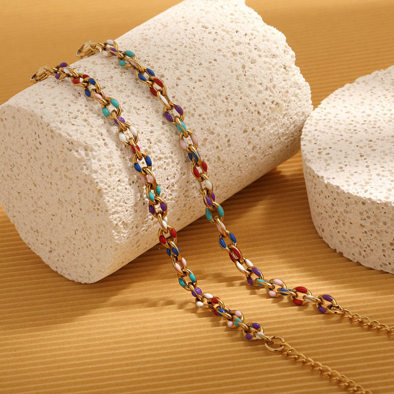 New Bohemian Style Colorful Resin Cuban Chain Titanium Steel Bracelet for Women Fashionable Personality High-end Niche Jewelry