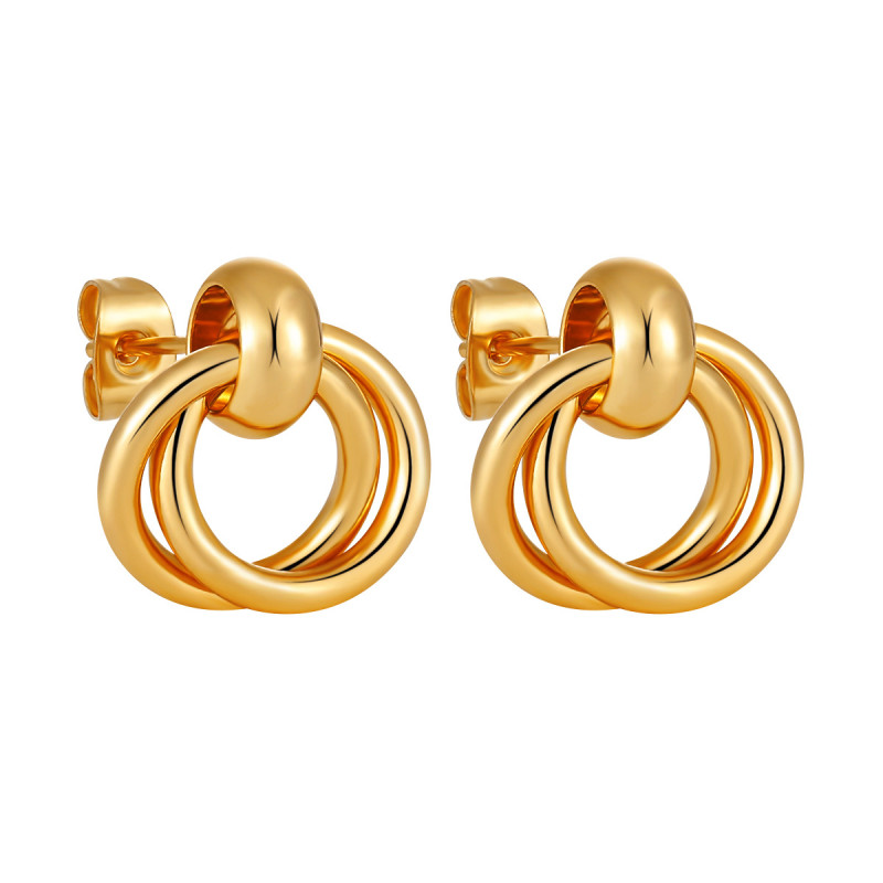 Korean Style Simple INS Temperament Double Ring Geometric Circle Earrings for Women Fashionable Personality Gold-Plated Titanium Steel Ear Jewelry