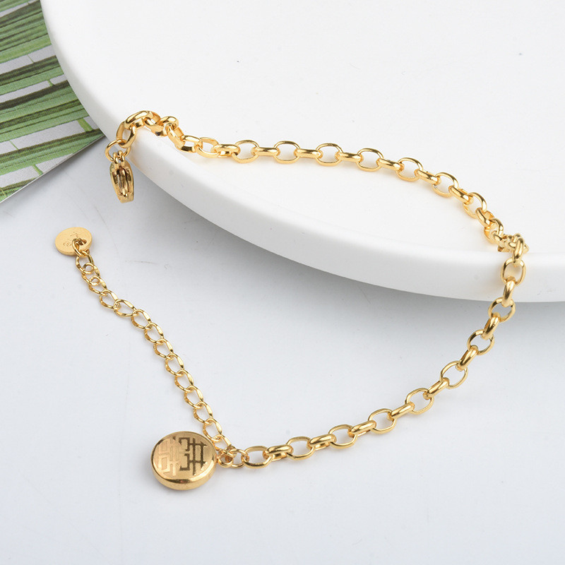 Stainless Steel Oval Pearl Bracelet Double-Sided Fortune Bracelet for Women Fashionable Personality Titanium Steel Gold-Plated 18K Color Jewelry