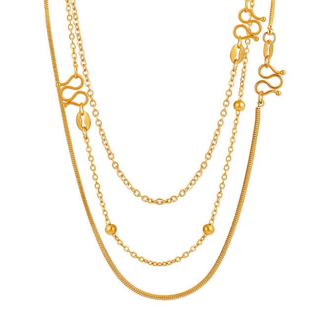 European and American INS Style Titanium Steel Gold 24K Plain Chain O Chain Square Snake Chain O Bead Chain Women's Matching Pendant Bare Chain