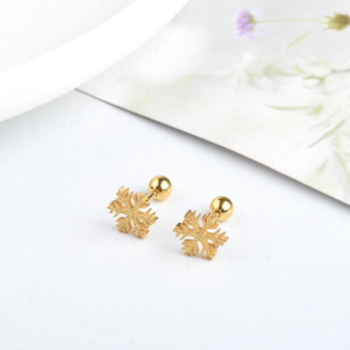 Korean Version Simple Fashion Ins Style Four-Leaf Clover Earrings Snowflake Studs Electroplated Non-Fading Light Luxury Niche Design