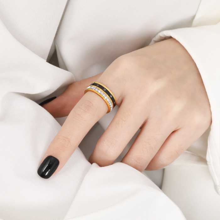 Korean and Japanese New Style High-End Light Luxury Niche Rotating Roman Numeral Ring for Women Fashionable Personality Titanium Steel Index Finger Ring