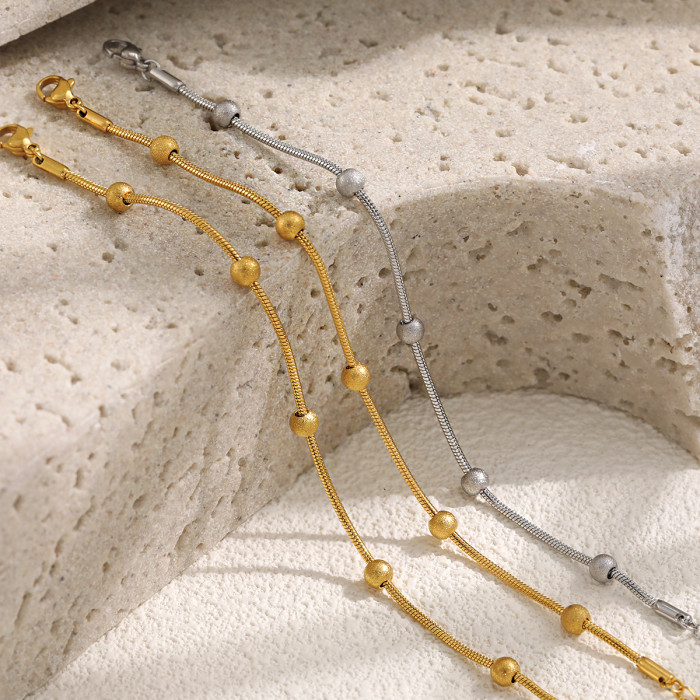 Vintage Light Luxury INS Style Exquisite High-end Snake Bone Chain Bead Bracelet for Women Stainless Steel 24K Gold P...