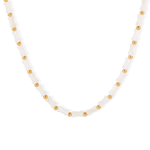 French Retro Natural Stone Bamboo Knot Collarbone Chain for Women Stainless Steel Gold-Plated Necklace Ins Niche Jewelry Wholesale