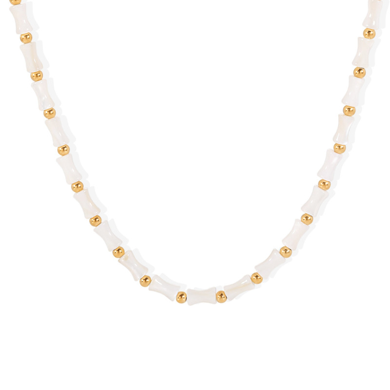 French Retro Natural Stone Bamboo Knot Collarbone Chain for Women Stainless Steel Gold-Plated Necklace Ins Niche Jewelry Wholesale