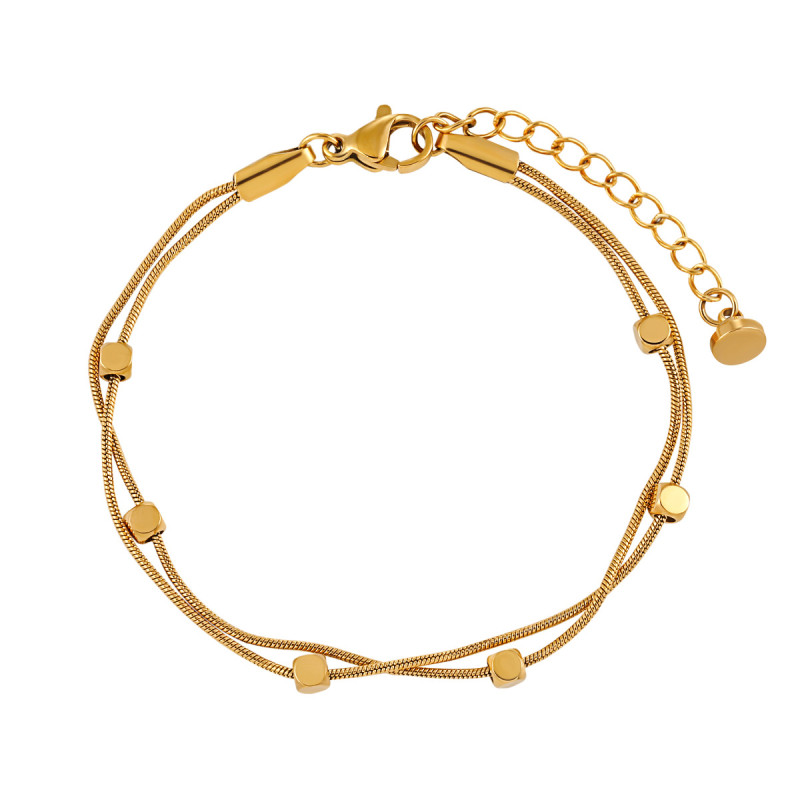 Korean Style Ins Simple Versatile Double Layer Cube Bracelet for Women Fashionable Personality Gold-Plated Titanium Steel High-End Jewelry