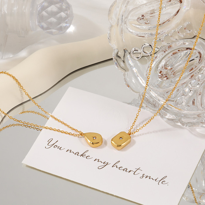 Fashion New Water Drop Small Square Inlaid Diamond Eight-Pointed Star Necklace for Women European and American High-End Niche Titanium Steel Collarbone Chain