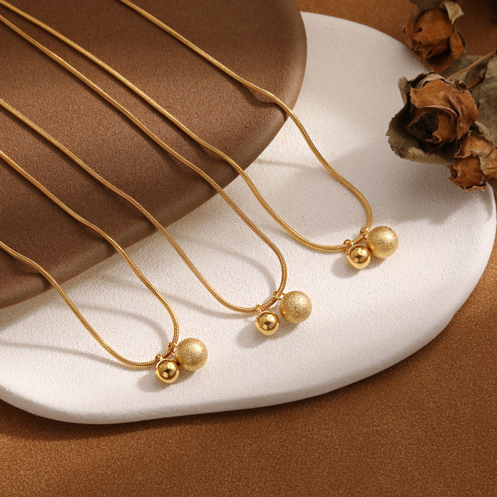 INS Fashion Matte Solid Round Ball Gold Bead Pendant Necklace Titanium Steel Electroplated Gold Color Collarbone Chain