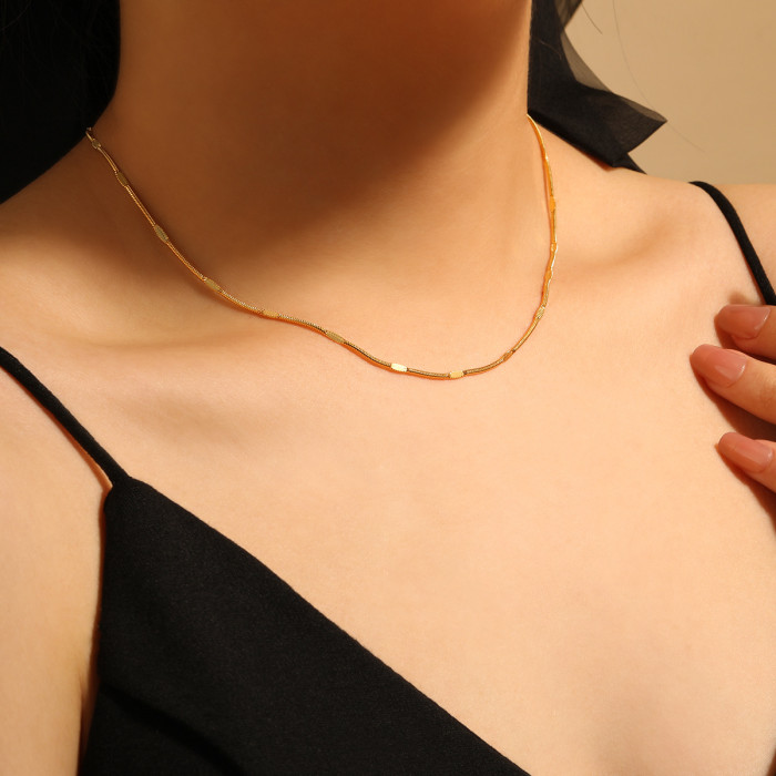 1mm Box Chain 1.2 Round Snake Flat Chain Fashionable Unique Niche Ins Style Lobster Clasp Titanium Steel Collarbone C...