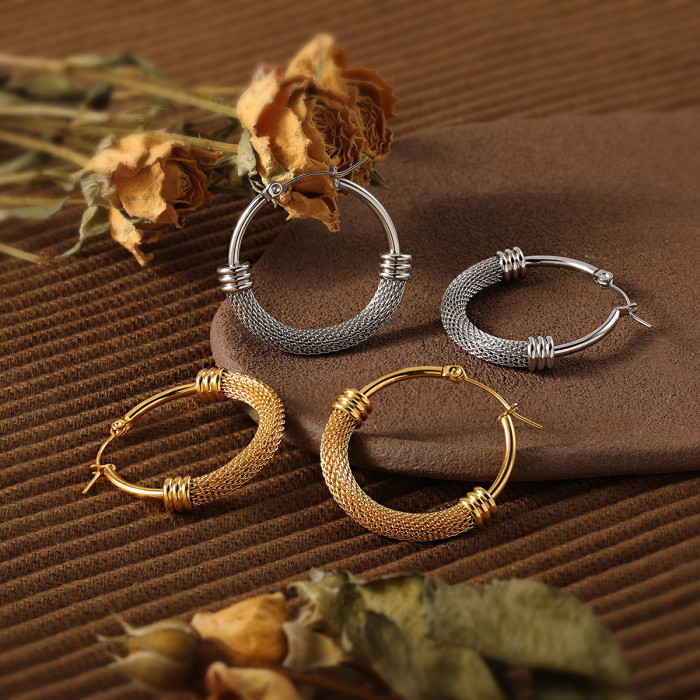 New Fashion Niche Circle Mesh Splicing Earrings for Women Elegant High-end Gold Plated Titanium Steel Light Luxury Ea...