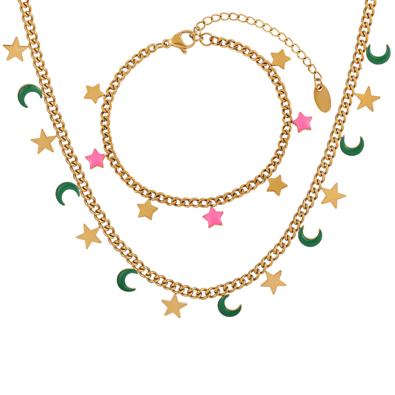 French Romantic Marka Style Retro Star and Moon Combination Jewelry Light Luxury Necklace Bracelet Jewelry Set for Women
