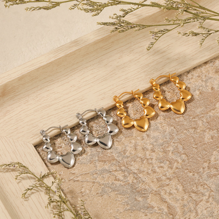 Fashion New Style Personality Korean Splicing Heart Earrings for Women Elegant Versatile Ins Style Heart-shaped Gold...