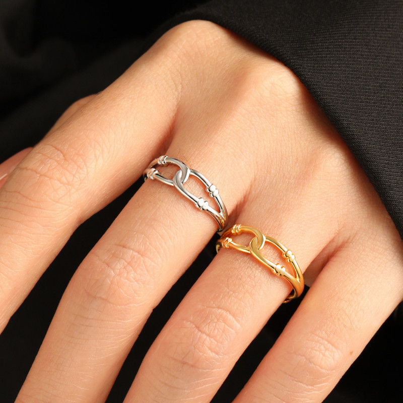 European and American INS Style Ring Buckle Simple Rope Ring Women's Open Personality Knotted Titanium Steel PVD Electroplated Gold Ring