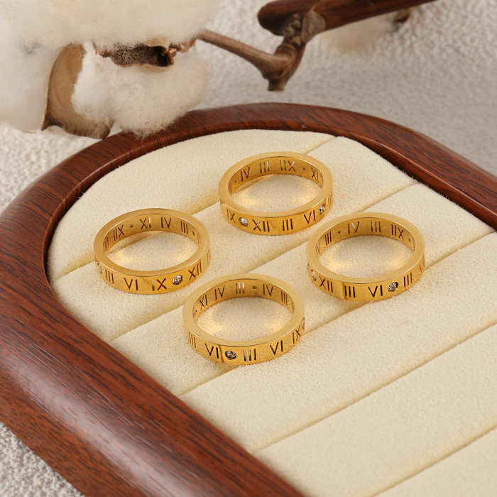 Korean Style Niche Design INS Roman Numeral Inlaid Diamond Titanium Steel Ring for Women Light Luxury Fashion Versatile Index Finger Ring