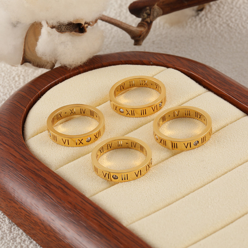 Korean Style Niche Design INS Roman Numeral Inlaid Diamond Titanium Steel Ring for Women Light Luxury Fashion Versatile Index Finger Ring