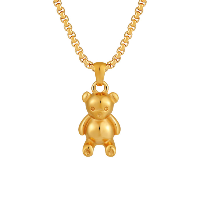 New Cartoon Cute Bear Pendant Sweater Chain Korean Ins Style fashion Niche Personality casual Titanium Steel Necklace